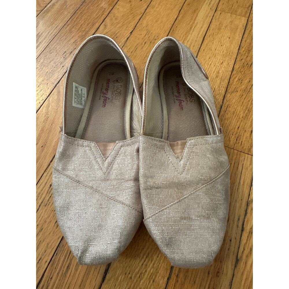 BOBS by Skechers Memory Foam Flats Womens 7 Beige Slip On Canvas Casual Shoes